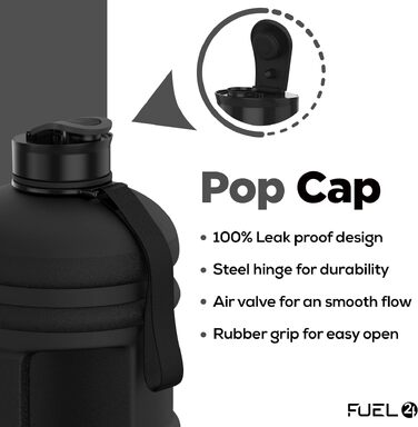 Спортивна пляшка для води Fuel24 на 2,2 л з кришкою Pop-up або трубочкою, велика ємність, без BPA, чорна