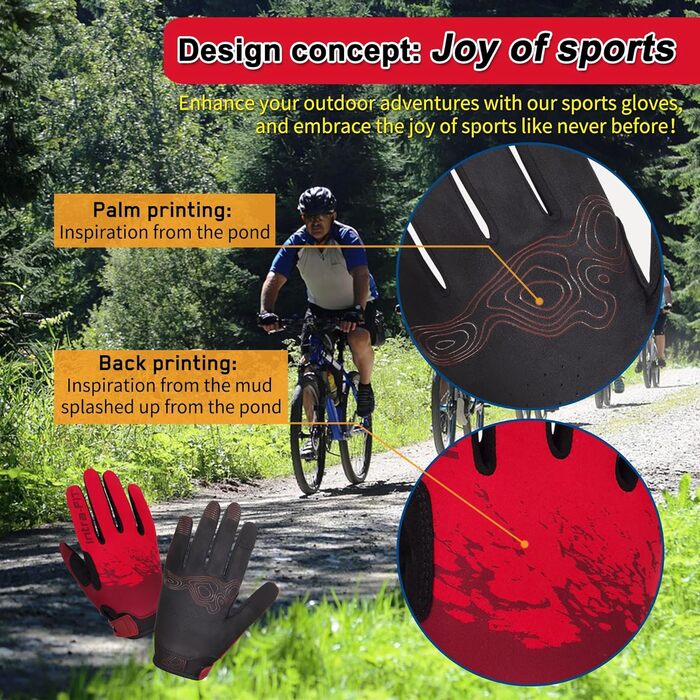 Велосипедні рукавички для чоловіків та жінок, сенсорні, дихаючі, легкі, для шосейних велосипедів, Outdoor-спорт, будівництво (M, Червоний)