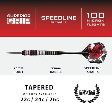 Дарти Harrows Ryan Searle Heavy Metal (22g, 24g, 26g) – сталеві дротики з шафтами Speedline, польотними пір'ями 100 мікрон та кейсом