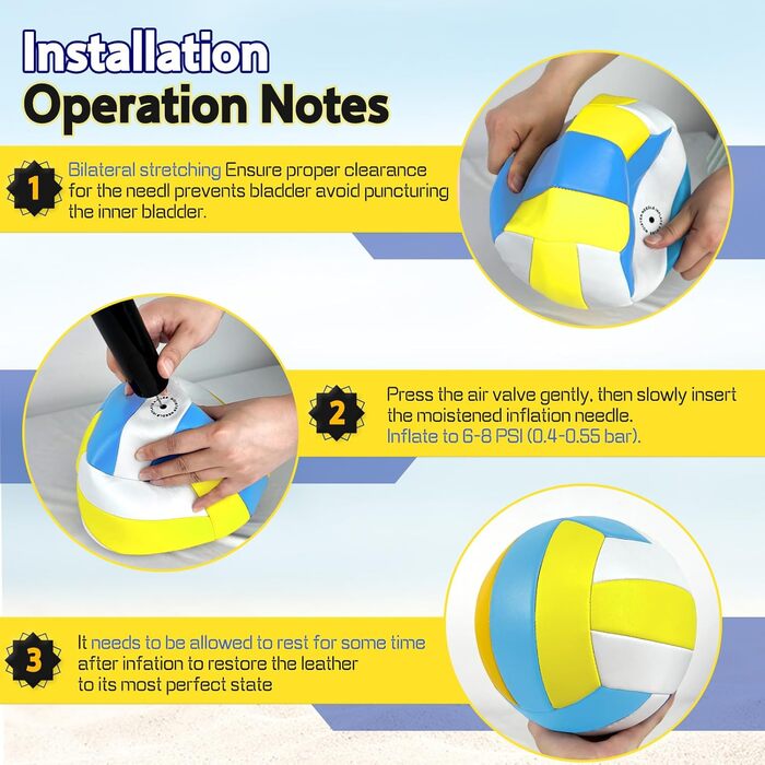 Волейбольний м'яч Aipwerer для пляжу та залу: водонепроникний, Soft Touch, жовто-блакитний, розмір 5