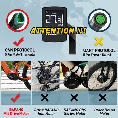 Дисплей BAFANG для електровелосипеда CAN, сумісний з моторами M620, M600, M560, M510, M420, велокомп'ютер з 0-9 PAS, CAN протокол DZ47
