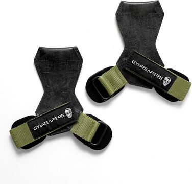 Набори важезних руків'їв Gymreapers для важкої атлетики, пауерліфтингу, тяги, підтягувань (пара) з неопреновими накладками, підтримкою для зап'ястя та гумовими рукавичками/ремнями (Ranger Green, M)