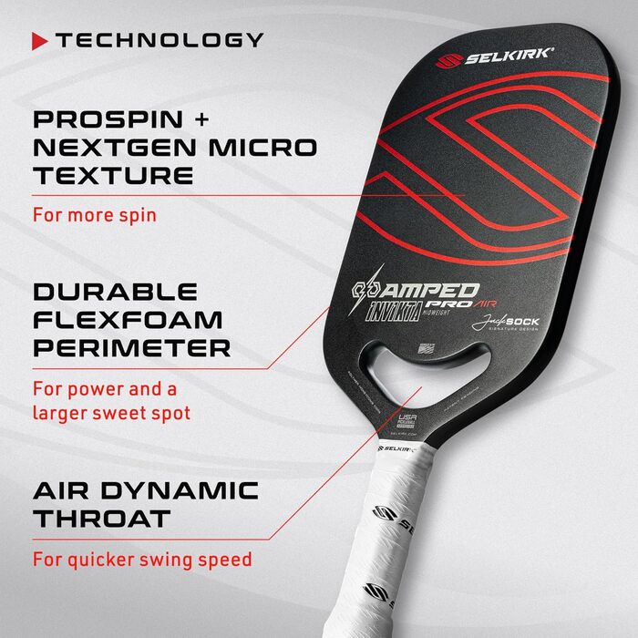 Падл для піклболу Selkirk Sport Verstärktes, збірка в США, покращений контроль та точність | Jack Sock | Midweight Invikta (довгаста форма)