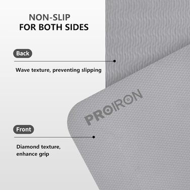 PROIRON Складаний йога-мат TPE 183x61x0,6 см, нековзкий, легкий, з сумкою, для фітнесу та пілатесу, сірий