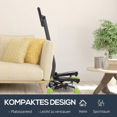 HOMCOM Велотренажер Степпер Фітнес Гойдалка Степпер з РК-дисплеєм і ручками до 100 кг, сталь ABS, сірий і зелений, компактний 55 x 44 x 108 см