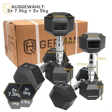 Гантелі HQ Germany Hexagon 2.5-37.5 кг, набір стартовий, пара, вага з похибкою ±1,5%