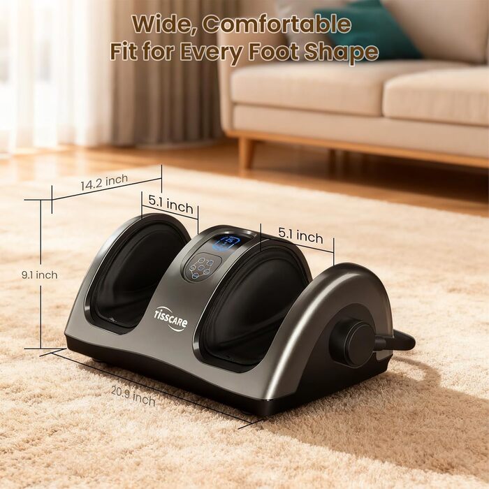 Електричний масажер для ніг TISSCARE з функцією шиацу, нагрівом, розминанням, роликами та натисканням. 360° регульована ручка. Для зняття болю, подарунок для жінок та чоловіків. Колір: сірий.