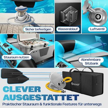 Надувний човен KESSER Wave 230-320 см (6 елементів): човен, лавка, насос, весла, ремкомплект, сумка. Можливість встановлення мотора, для солоної води.
