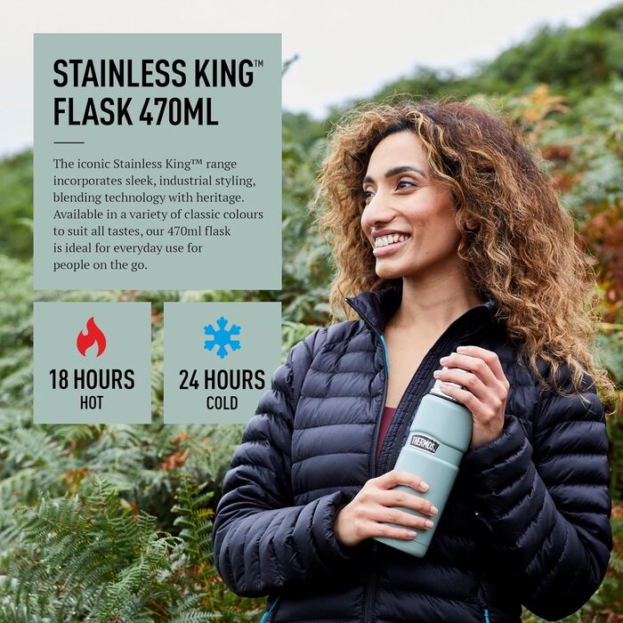 Термос Thermos Stainless King 470 мл багатоцільовий, оригінальний стиль, для подорожей і щоденного використання, ізольована пляшка або термокружка