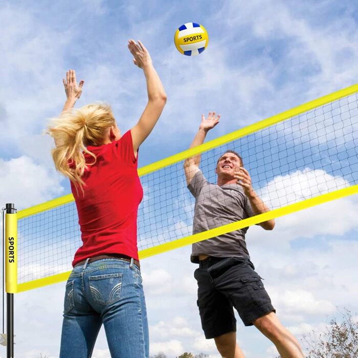 Волейбольний набір Yoving 9,5м x 1м: повний комплект для гри в залі та на пляжі | Регульована висота, сталеві стовпи, лінійки, м'яч, сумка | Професійний волейбольний набір