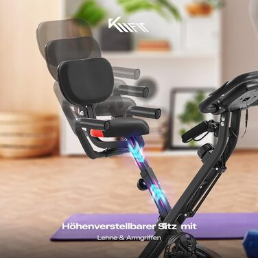 Складаний велотренажер KM Fit 2в1 з LCD-дисплеєм, 16 рівнів навантаження, сенсором пульсу, килимком та тримачем для телефону
