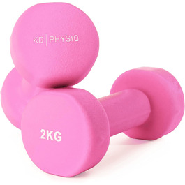 Неопренові гантелі KG Physio 2 x 2 кг рожеві для фітнесу, з A3-постером вправ, чавунні, антиковзкі, для жінок і чоловіків