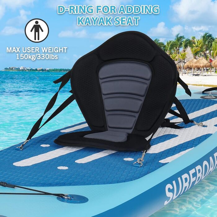 Надувна SUP-дошка YU YUSING 320/335x76x16,5 см з регульованим веслом, насосом, рюкзаком, страховочним шнуром, водонепроникною сумкою, для серфінгу, вантажопідйомність 150 кг