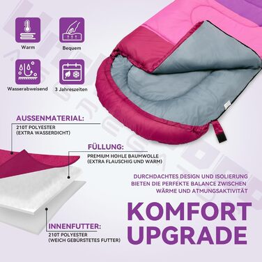 Спальні мішки для дорослих та дітей – ультралегкі, компактні, 3-сезонні спальні мішки для кемпінгу (фіолетовий), 1,3 кг