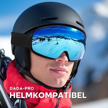 Скі-окуляри DADA-PRO: захист 100% від UV, антитуманне покриття, сумісність з шоломом, для носіння з окулярами, сноуборд