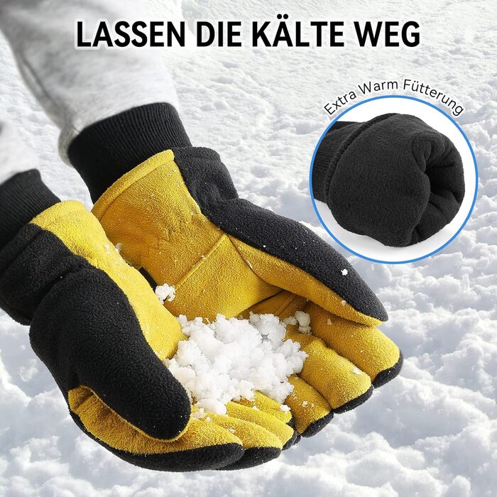 Зимові рукавички OZERO для чоловіків та жінок -30°C, з оленячої шкіри, водонепроникні, вітронепроникні, для водіння, походів, велосипеда (S, жовтий)