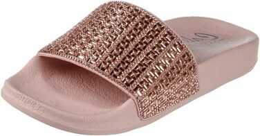 Слайди Skechers для жінок (35 EU, рожеве золото, канва, оздоблення стразами)