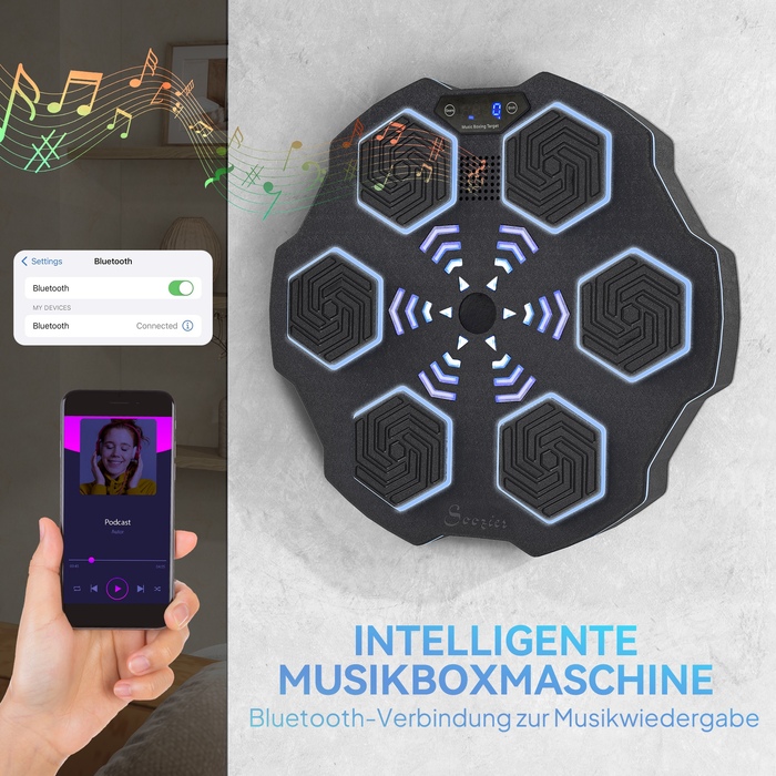 Музичний боксерський тренажер SPORTNOW, електронний боксерський автомат Bluetooth з музикою, 9 режимів швидкості 3, настінна розумна боксерська мішень зі світлодіодним підсвічуванням, для дорослих, домашні вправи, чорний | Аосом