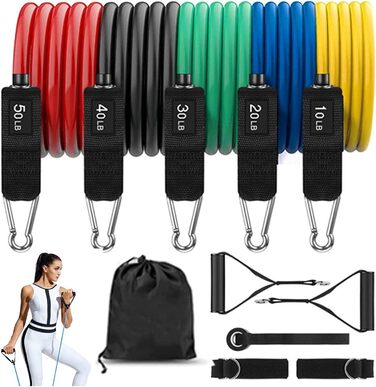 Набір еластичних стрічок для фітнесу Aoory з ручками, петлями для ніг та фіксатором для дверей (11 шт.) для комплексних тренувань, йоги, пілатесу та фітнесу