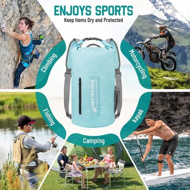 Водонепроникний мішок Dry Bag 20L RollTop: рюкзак, сумка для каякінгу, рафтингу, риболовлі, плавання, блакитний