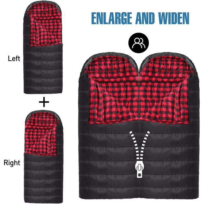 Спальний мішок Outdoor Flanell Warmer для туризму та кемпінгу. Бавовняне внутрішнє покриття, теплий, для 3-4 сезонів, XXL, -1°C, 230x90 см, чорний, на блискавці