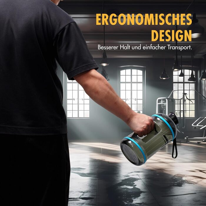 Водяний глечик High Pulse® з насадкою для пиття + кришка (2,2 л) – витокозахисна пляшка для фітнесу та силових тренувань – 100% BPA-free, підходить для газованої води, чорний