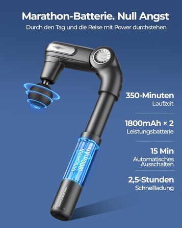 Масажер для тіла KingPavonini з висувним руків'ям та відкидним голівкою: масажна пістолета для спини з 3 кутами налаштування та 4 насадками, подарунок для чоловіків та жінок (сірий)