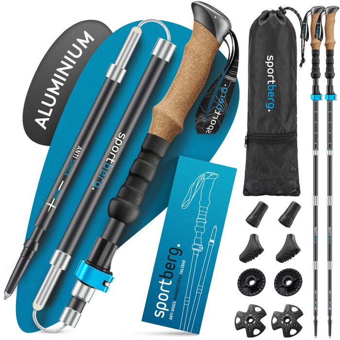 Телескопічні палиці для скандинавської ходьби та хайкінгу з карбону та алюмінію, з корковими ручками, регульовані за висотою, унісекс