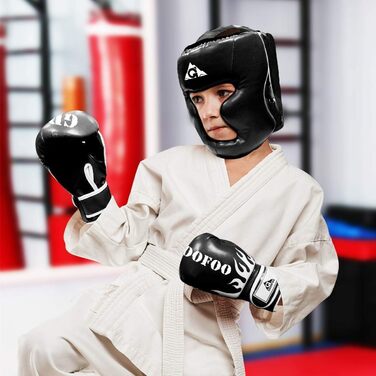 Шолом для MMA, кікбоксингу та карате: захист голови з PU-шкіри, чорний