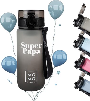 Пляшка для води MOMO WAY Super Papa 600 мл з тритану з контейнером для фруктів, без BPA, подарунок для тата, з кришкою на 1 клік, багаторазова