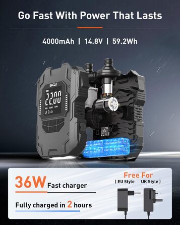 Електричний насос для сапбордів GICLE 22PSI з акумулятором Type-C, 36W, 12V DC для SUP, човнів, каяків, водних видів спорту - Сірий