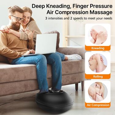 Масажер для ніг з підігрівом, електричний, 3D-кнесінг, роликовий та повітряна компресія, для зняття втоми, подарунок для чоловіків/жінок, чорний