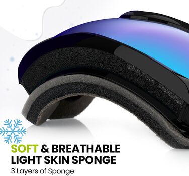 Дитяча лижна маска OutdoorMaster з UV-захистом, сумісна з шоломом, чорна оправа, REVO-синя лінза VLT 15%