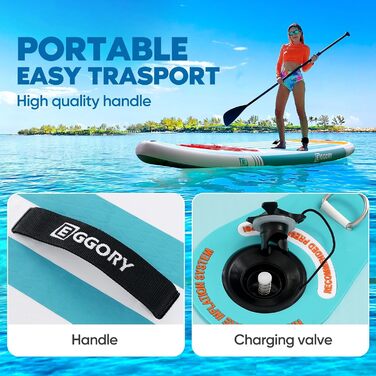 Надувний SUP-борд Extra Breites: Дошка для Stand-Up Paddle з фіном, ручним насосом, для подорожей (Смуга м'яти)