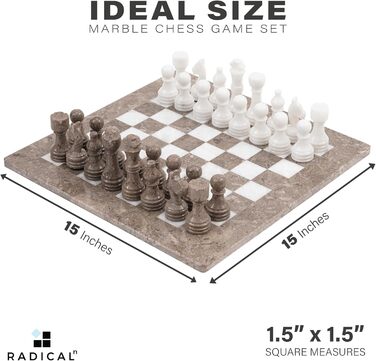 Шаховий набір Radicaln з мармуру, 38.1 см, ручної роботи, сірий та білий, класична гра, для дорослих та сім'ї, розкішні шахові дошки та фігури, подарунок