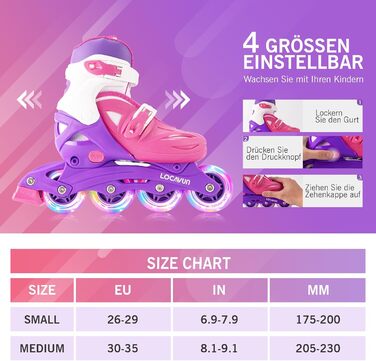 Дитячі ролики Inliner Kinder 36-40 EU, розміри 26-29, 29-34, 30-35, фіолетовий та червоний, PU колеса 82A