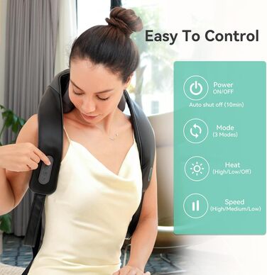 Масажер для шиї Snailax з підігрівом, 4D Shiatsu масаж шиї, плечей та спини, електричний масажер для тіла, подарунок для чоловіків та жінок, чорний