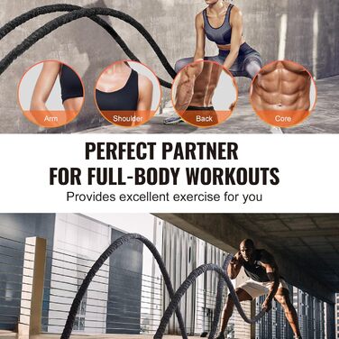 Тренувальне канат VEVOR Battle Rope - 9.1 м, поліестер, з захисною оболонкою та анкером. Для фітнесу вдома, тренування корпусу та пресу