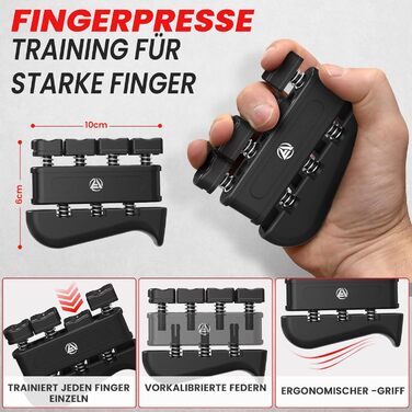 Набір для тренування рук Handtrainer: 5 предметів, регульований тренажер сили хвата, розтягувач пальців, бандаж на зап'ястя, тренажер для хвата, кільце для хвата, чорний