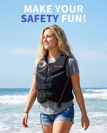 Owntop Жилет рятувальний для дорослих | Легкий неопреновий жилет | Складаний засіб плавучості з подвійними страховими ременями | Жилетка для водних видів спорту, каякінгу, риболовлі, веслування (Рожевий, L)