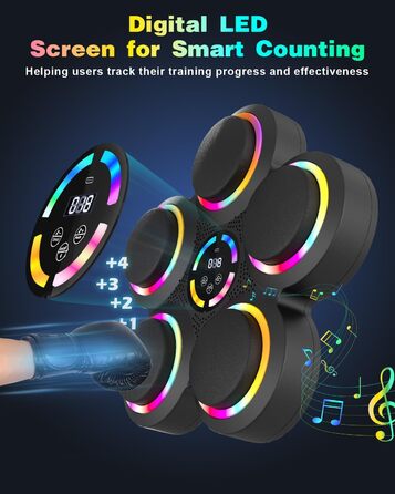 Музична бокс-машина з LED-підсвіткою та Bluetooth, 9 режимів швидкості та лічильник ударів, для дорослих та дітей, 5 ударних подушок