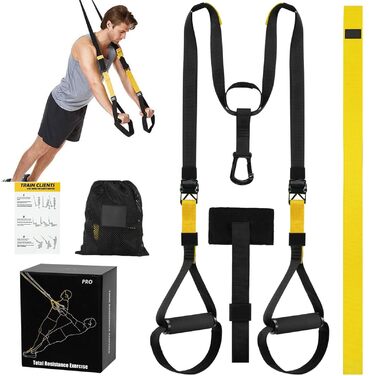 Тренажер Sling Trainer для всього тіла, підвісний тренажер для дому, комплект Suspension Trainer, для силових тренувань, домашні та вуличні тренування, чорно-жовтий