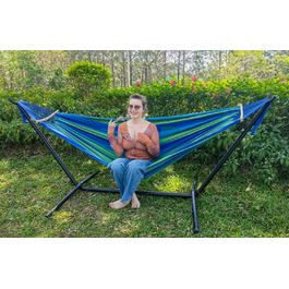 Гаммак GOCAN XXL для 2 осіб, 220x150 см, 330 см загальна довжина, 300 кг, бавовна, для відпочинку на природі, в саду, в приміщенні, для дітей, на балкон, сірий в смужку (Blau9)