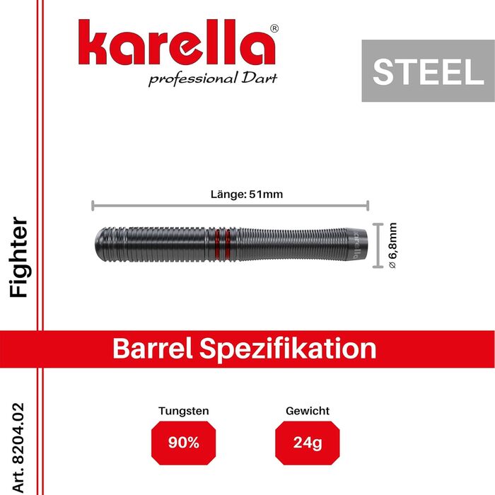 Дартс Karella Fighter 90% вольфрам, 20/22/24 г, для класичної та електронної дошки, металеві та пластикові наконечники