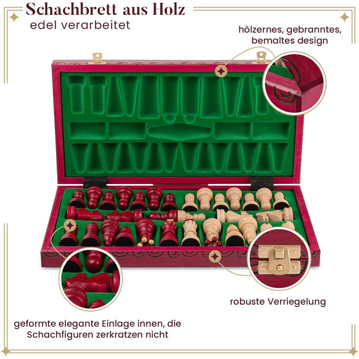 Шаховий набір Intarsien Pearl XL з вишневого дерева | Master of Chess | Класичний шаховий набір 42 см для дітей та дорослих | Шахове поле з фігурами (Червоний XL)