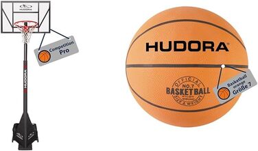 Баскетбольний стенд HUDORA Competition Pro, регульований, з кільцем та м’ячем, мобільний, для дітей, підлітків і дорослих, для вулиці