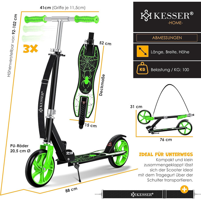 Дитячий самокат KESSER® Cityroller для міста, складаний, трюковий