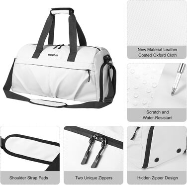 Спортивна сумка для жінок та чоловіків з жорстким матеріалом, дорожня сумка з відділенням для взуття, дві вентиляційні отвори та відділення для мокрого одягу, водонепроникна сумка-вікендер, спортивна сумка/сумка для плавання/сауни (Зелена) (Перлове білий)