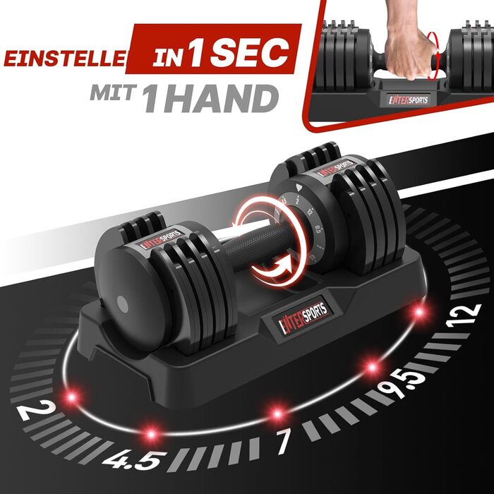 Регульовані гантелі EnterSports 12/18/27 кг з неслизькими ручками - для дому, офісу, фітнес-залу