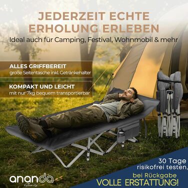 Розкладне ліжко Ananda Goods® для кемпінгу та гостей з матрацом – 190x70 см, карпове ліжко, туристичне ліжко, ліжко з бавовняно-льоновій матрац та простирадлом